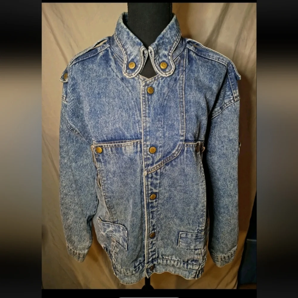 Acid Wash High Quality Denim Jacket Artisan Designed Bomber Style Men's Large - Picture 2 of 13